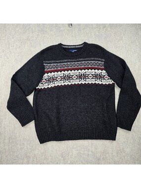 Basic Editions Men's Knit Sweater Charcoal Gray XL Nordic Pattern Crew Neck